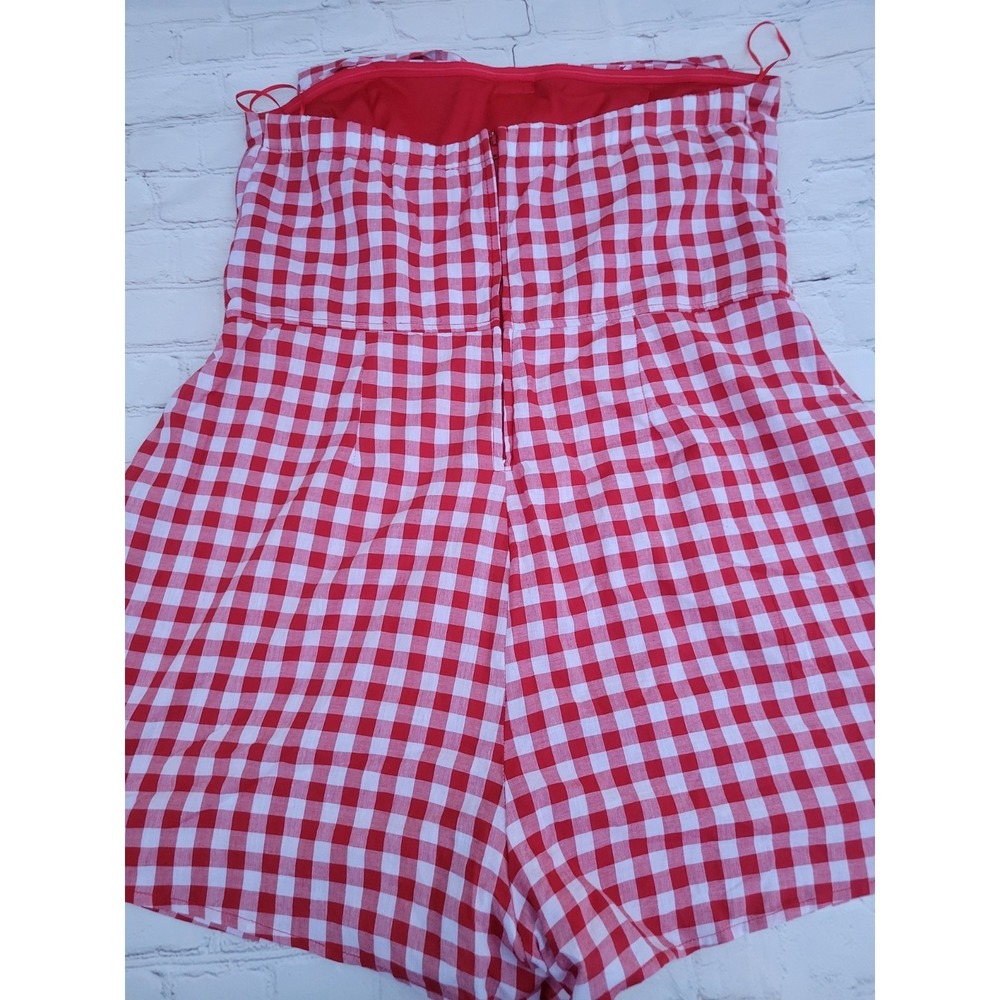 Francesca's Red White Gingham Strapless Bow Front Romper XL Womens Summer Picnic - Picture 5 of 5
